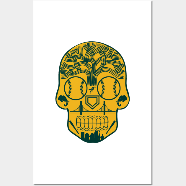 Oakland Baseball Sugar Skull Sticker Wall Art by StickyHenderson